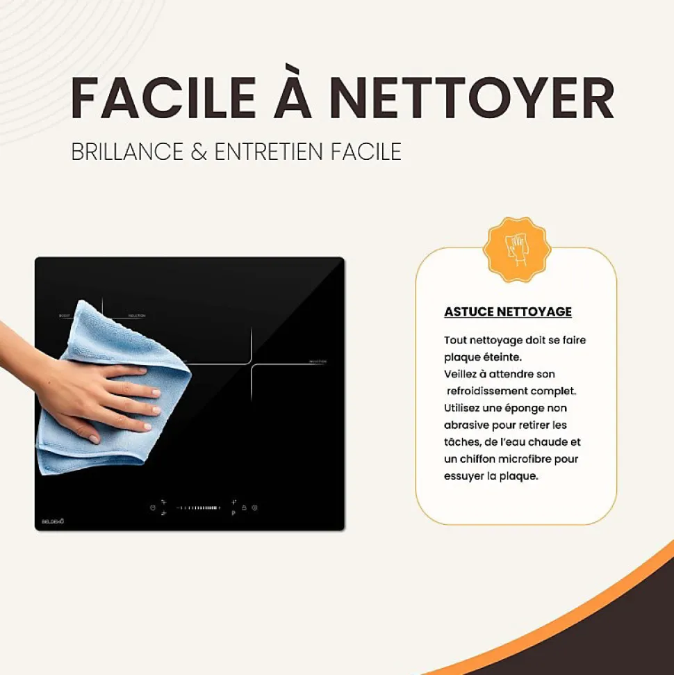 Plaque Induction Encastrable 3 Foyers - Puissance 7200W avec Booster et Commande Slider Intuitive