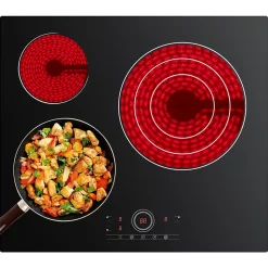 Plaque vitrocéramique 3 Feux Encastrable 5700W 9 Niveaux Minuterie 99 Min Commande Tactile Sécurité Enfant CDVER573 CDV