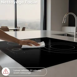 Plaque vitrocéramique 3 Feux Encastrable 5700W 9 Niveaux Minuterie 99 Min Commande Tactile Sécurité Enfant CDVER573 CDV
