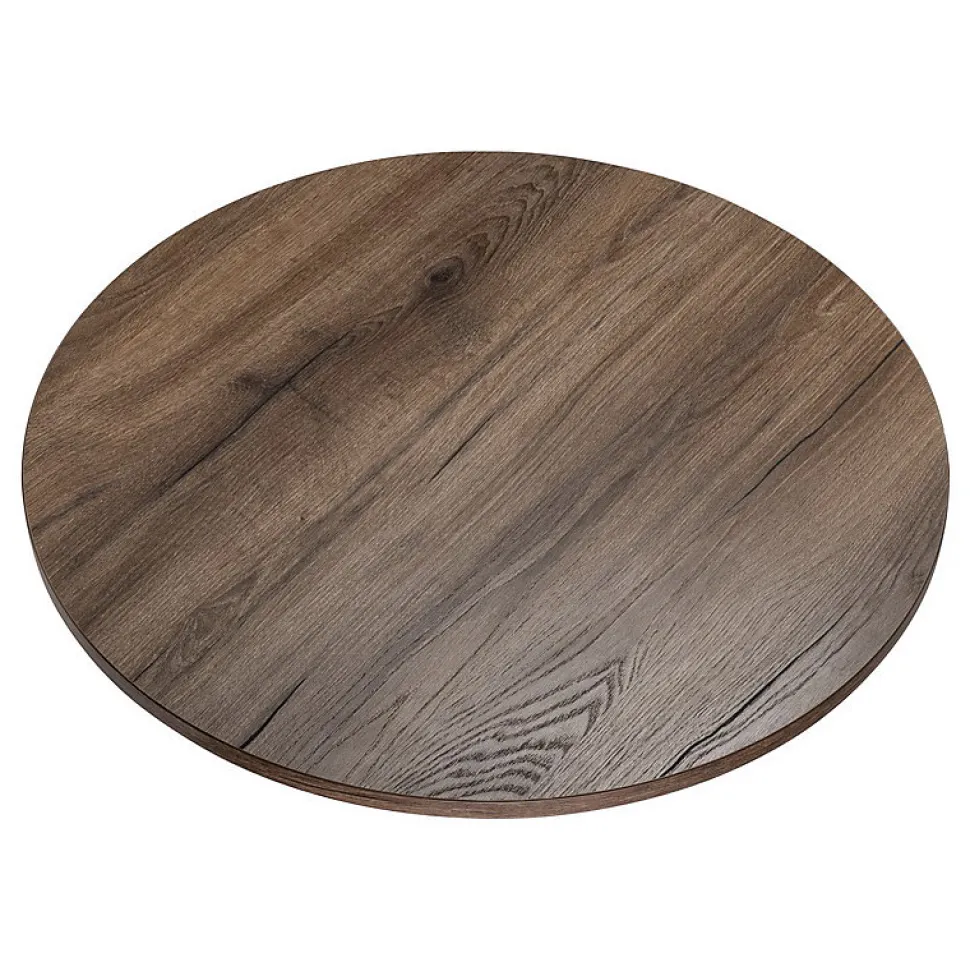 Plateau laminé chêne chocolat rond, diamètre 90 cm, pour bureau, table, table basse
