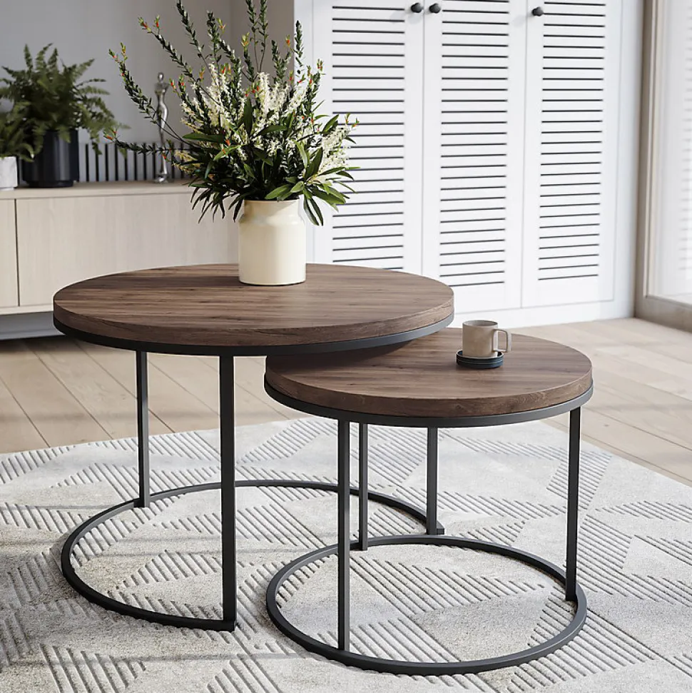 Plateau laminé chêne chocolat rond, diamètre 68 cm, pour bureau, table, table basse