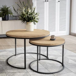 Plateau laminé chêne craft rond, diamètre 68 cm, pour bureau, table, table basse