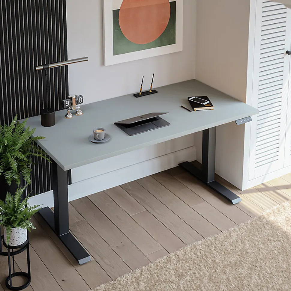 Plateau laminé gris 138 x 80 cm pour bureau, table, table basse