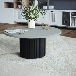 Plateau laminé gris rond, diamètre 90 cm, pour bureau, table, table basse