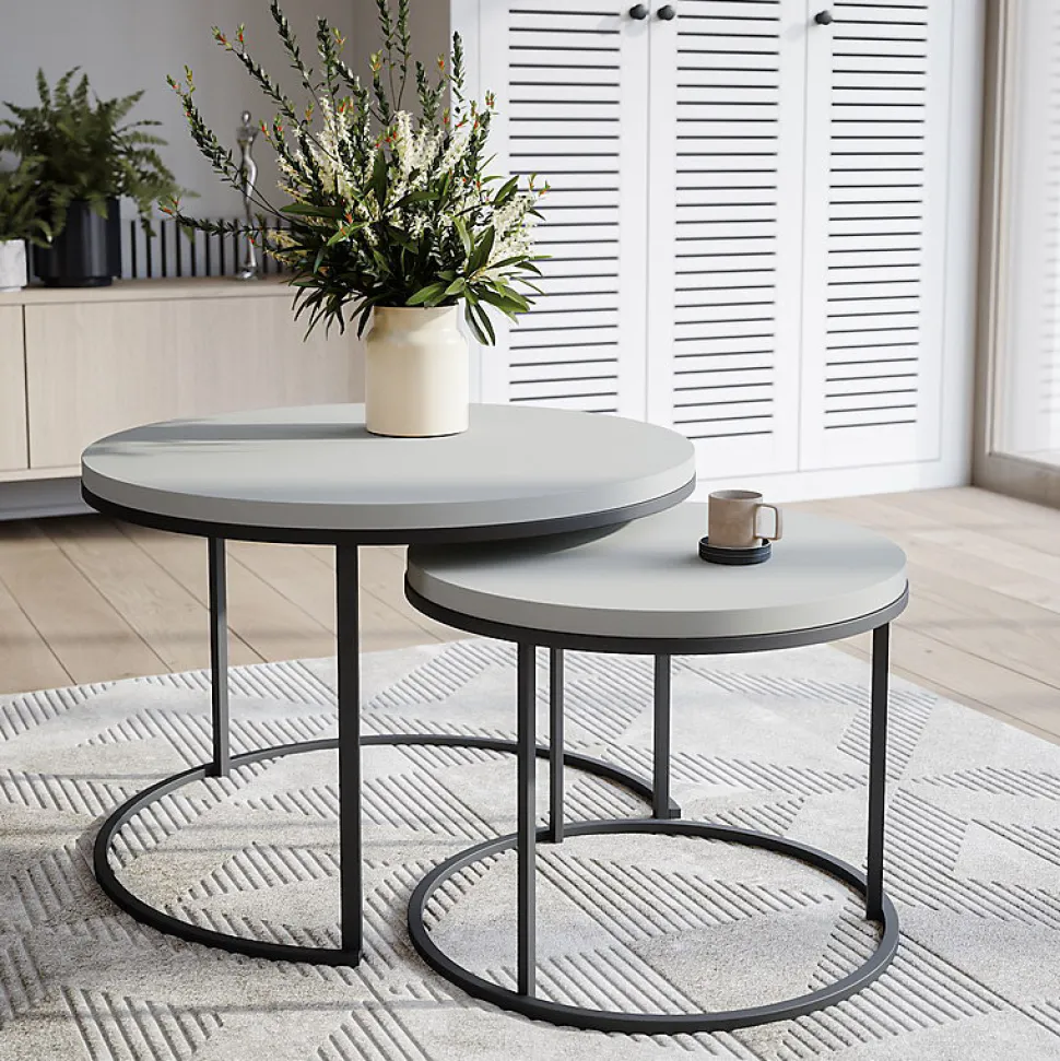 Plateau laminé gris rond, diamètre 50 cm, pour bureau, table, table basse