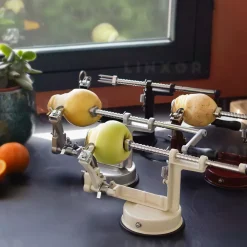 Épluche pomme, poire, 3 en 1, pèle, tranche, évide, avec ventouse - Noir - Linxor