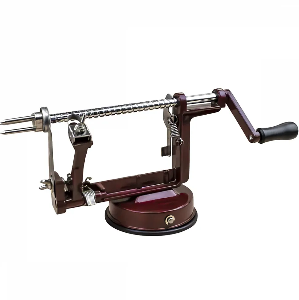 Épluche pomme, poire, 3 en 1, pèle, tranche, évide, avec ventouse - Rouge - Linxor