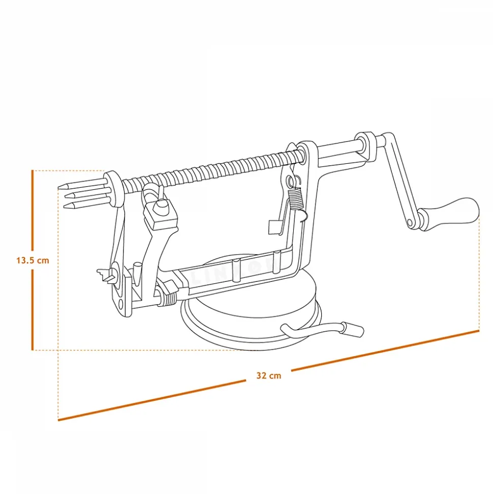 Épluche pomme, poire, 3 en 1, pèle, tranche, évide, avec ventouse - Rouge - Linxor
