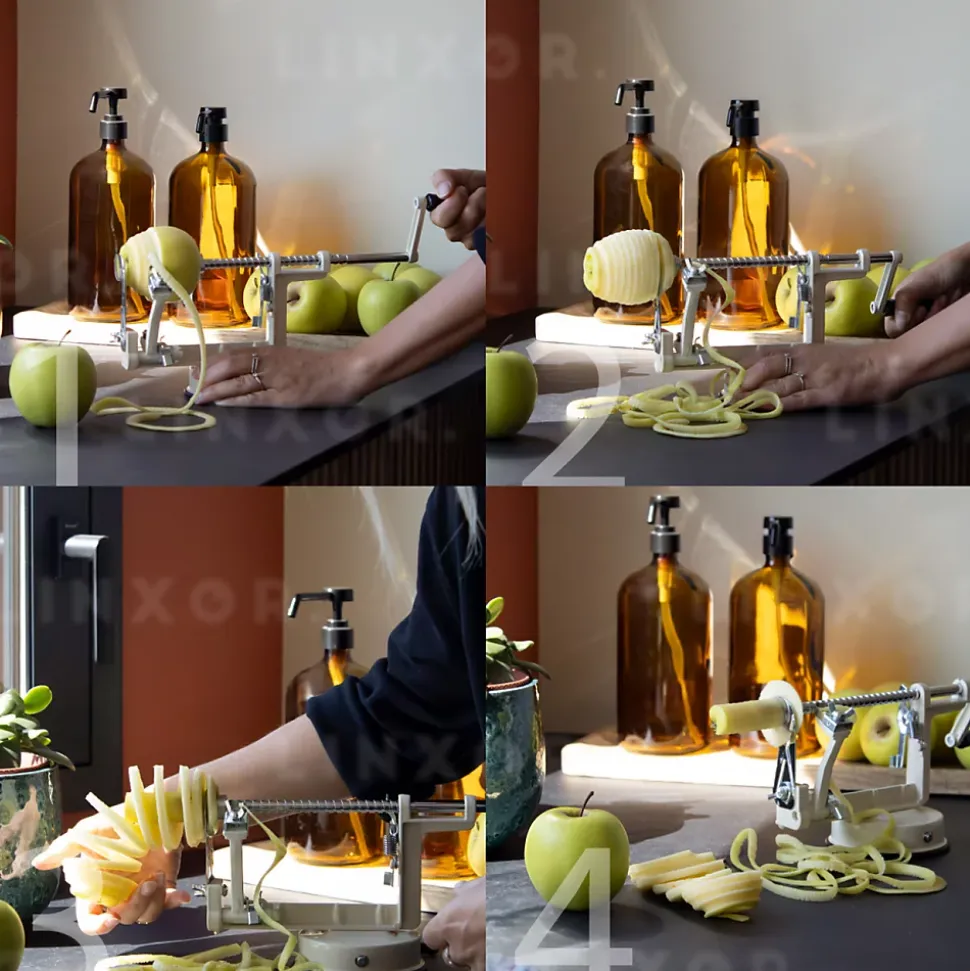 Épluche pomme, poire, 3 en 1, pèle, tranche, évide, avec ventouse - Beige - Linxor