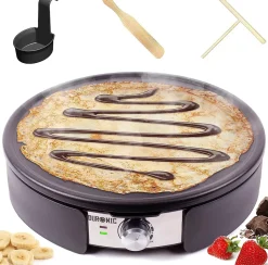 PM152 Crêpière électrique 1500W Plaque antiadhésive amovible de 37 cm Accessoires inclus Température ajustable Duronic