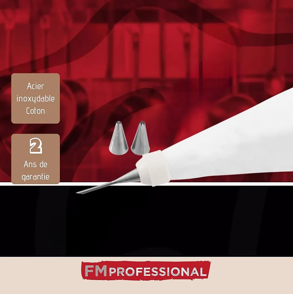 Poche à douille professionnelle réemployable et 3 douilles inox 28 cm FM Professional Pâtisserie