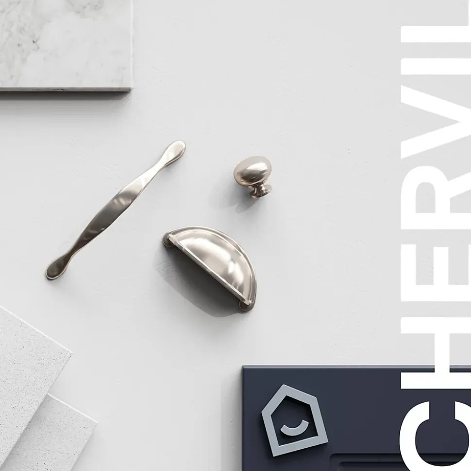 Poignée de meuble de cuisine GoodHome Chervil effet nickel L. 3,2 cm, 2 pièces