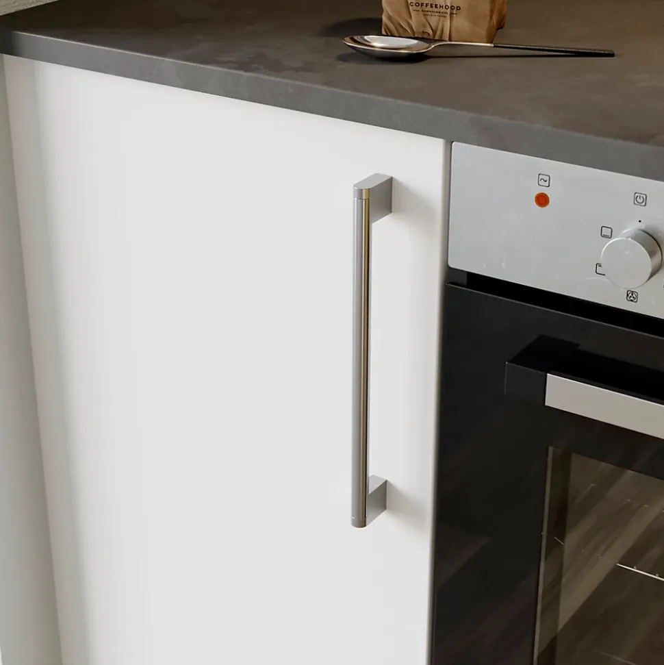 Poignée de meuble de cuisine GoodHome Khara effet nickel L. 28,4 cm, 2 pièces