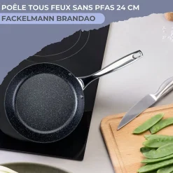 Poêle 24 cm fonte alu revêtement antiadhésif céramique sans PFAS Fackelmann