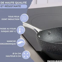 Poêle 24 cm fonte alu revêtement antiadhésif céramique sans PFAS Fackelmann