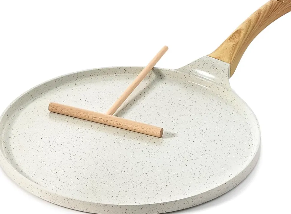 Poêle à Crêpes avec Revêtement Antiadhésive en Granit Suisse 30cm blanc
