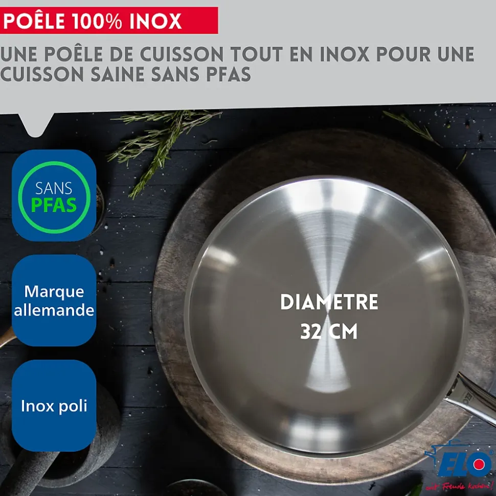 Poêle à frire en inox 18/10 32 cm Elo Profi Therm