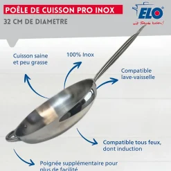 Poêle à frire en inox 18/10 32 cm Elo Profi Therm