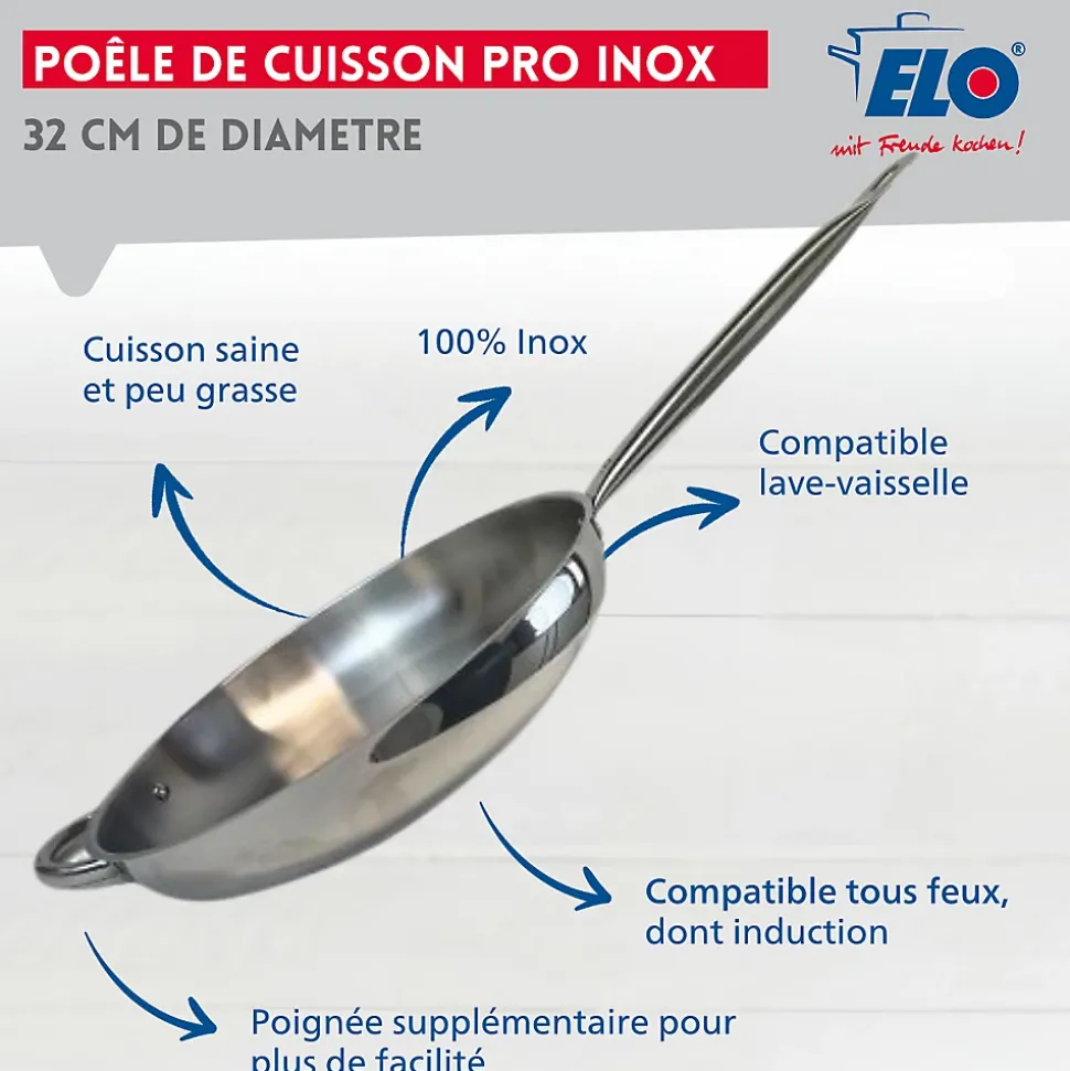 Poêle à frire en inox 18/10 32 cm Elo Profi Therm