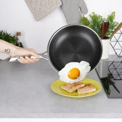 Poêle En Acier Inox Avec Revêtement Antiadhésif COOKCELL 24 Cm Durable Pour Cuisiniers À Domicile Série HYBRYD