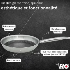 Poêle en acier inoxydable 18/10 24 cm Elo Relief Solution