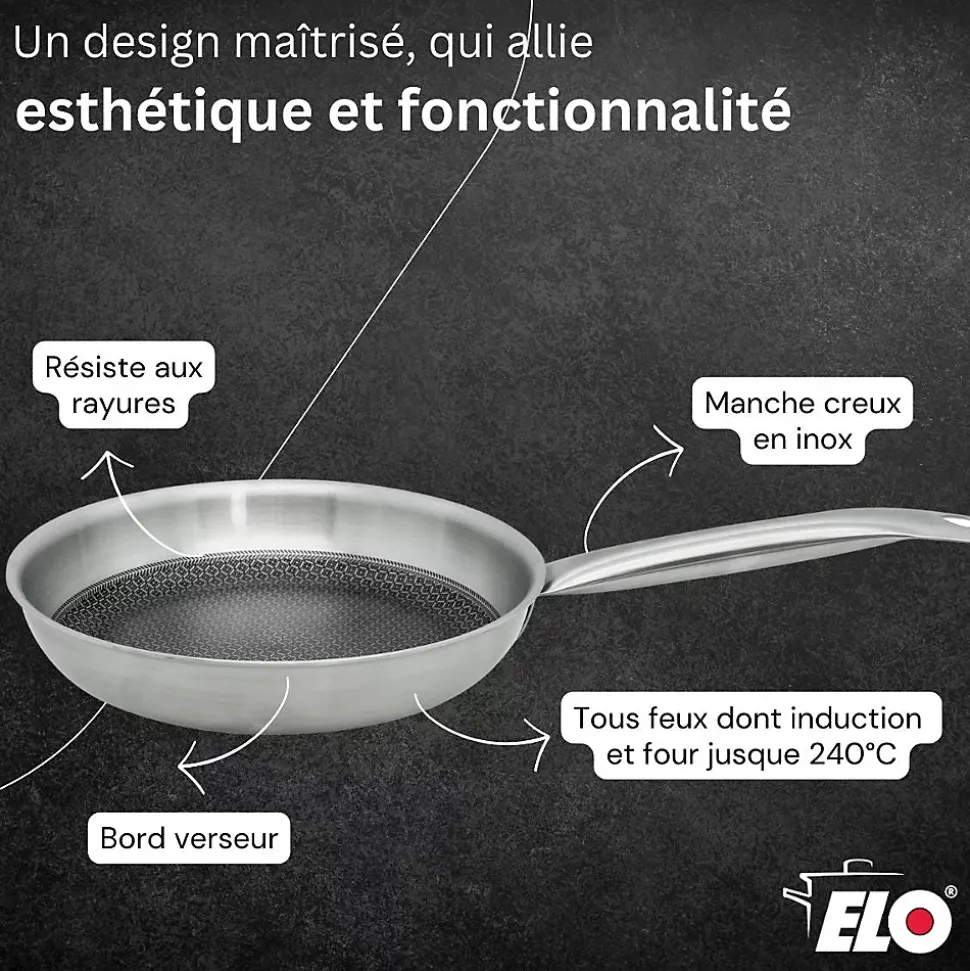 Poêle en acier inoxydable 18/10 24 cm Elo Relief Solution