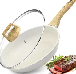 Poêle en céramique 28 cm blanche avec couvercle