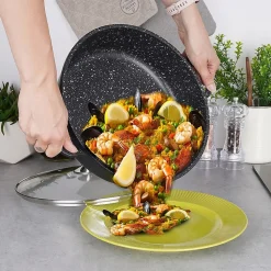 Poêle En Granit GRANDE 28 Cm Avec Couvercle En Verre Antiadhésive Pour Cuisiniers Domestiques Indispensable Aluminium Noir