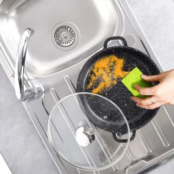 Poêle En Granit GRANDE 28 Cm Avec Couvercle En Verre Antiadhésive Pour Cuisiniers Domestiques Indispensable Aluminium Noir