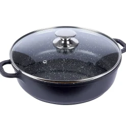 Poêle En Granit GRANDE 28 Cm Avec Couvercle En Verre Antiadhésive Pour Cuisiniers Domestiques Indispensable Aluminium Noir