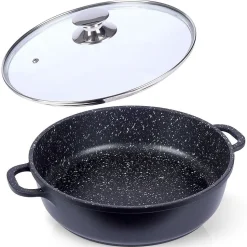 Poêle En Granit GRANDE 28 Cm Avec Couvercle En Verre Antiadhésive Pour Cuisiniers Domestiques Indispensable Aluminium Noir