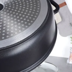 Poêle En Granit GRANDE 28 Cm Avec Couvercle En Verre Antiadhésive Pour Cuisiniers Domestiques Indispensable Aluminium Noir