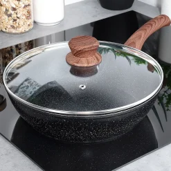 Poêle En Granit Noire Avec Couvercle Verre 28 Cm 3,5 L Blackwood Idéale Pour Cuisson Sauté