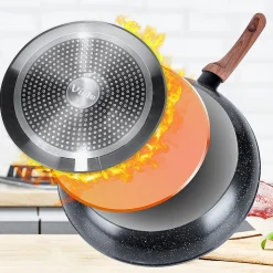 Poêle Granité Aluminium 32 Cm Antiadhésive Black And Wood