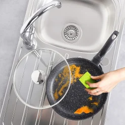 Poêle Granit GRANDE 28 cm Avec Couvercle En Verre Durable Antiadhésive Pour Cuisiniers Domestiques