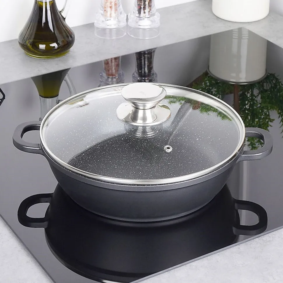 Poêle Granit GRANDE 24 cm Avec Couvercle Verre Antiadhésif 2,5 L Pour Cuisiniers Exigeants