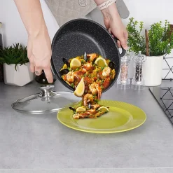 Poêle Granit GRANDE 24 cm Avec Couvercle Verre Antiadhésif 2,5 L Pour Cuisiniers Exigeants