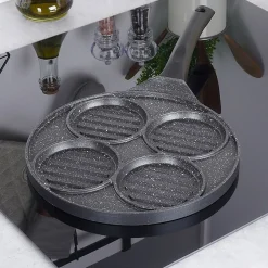 Poêle Gril En Granit Avec Quatre Ouvertures Pour Burgers Et Œufs Grande 26,5 cm