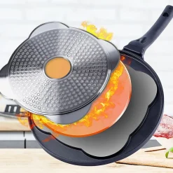 Poêle Gril En Granit Avec Quatre Ouvertures Pour Burgers Et Œufs Grande 26,5 cm