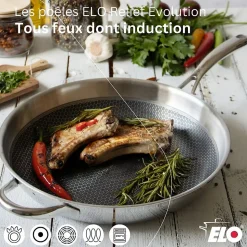 Poêle wok 30 cm en inox 18/10 Elo Relief Evolution