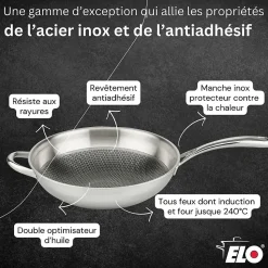 Poêle wok 30 cm en inox 18/10 Elo Relief Evolution