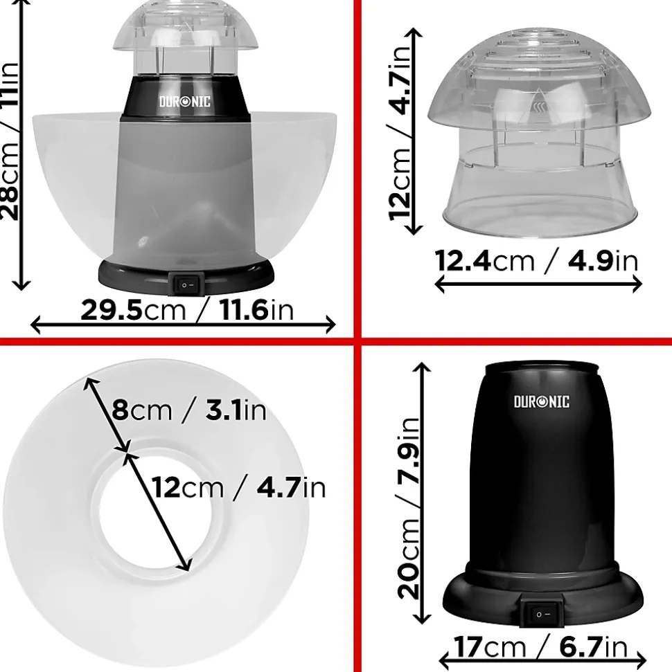 POP50 BK Machine à popcorn 1200W Sans huile Bol démontable 60 g de pop corn en 3 minutes Cuisson à air chaud Duronic