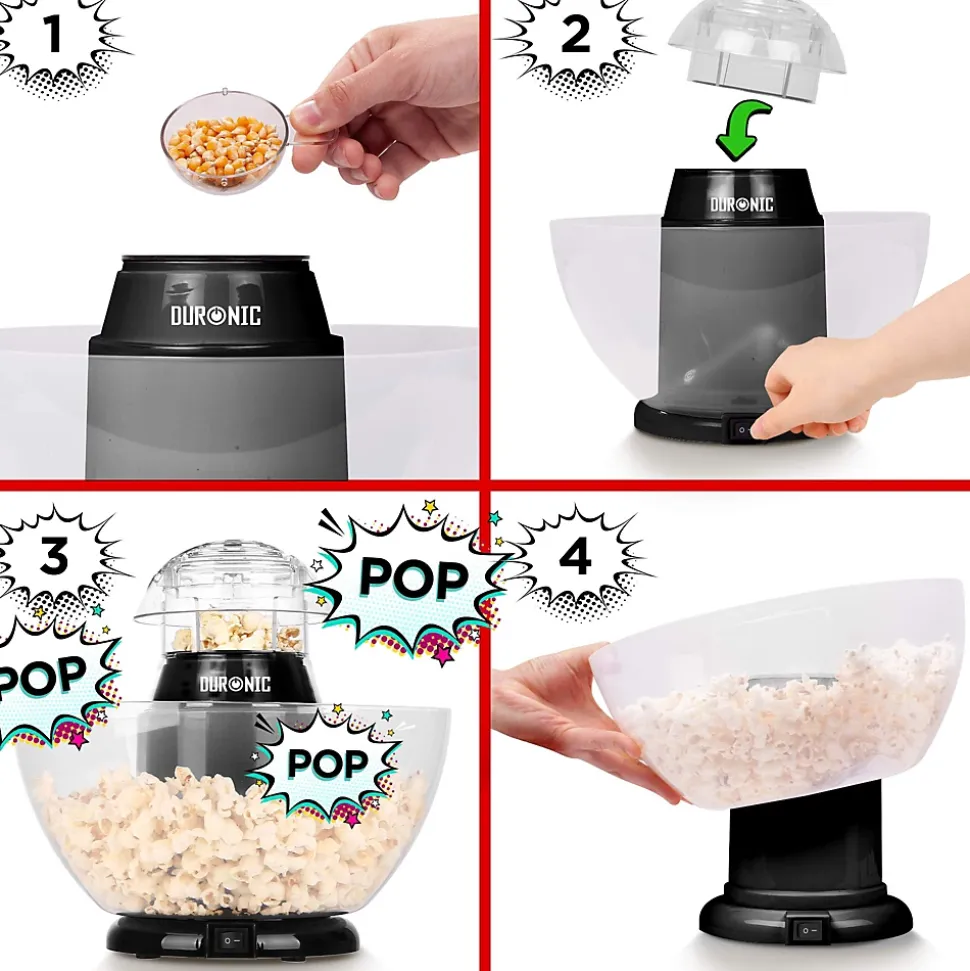 POP50 BK Machine à popcorn 1200W Sans huile Bol démontable 60 g de pop corn en 3 minutes Cuisson à air chaud Duronic