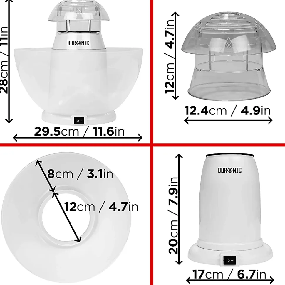 POP50 WE Machine à popcorn 1200W Sans huile Bol démontable 60 g de pop corn en 3 minutes Cuisson à air chaud Duronic
