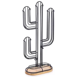 Porte capsules Nespresso "Cactus" en métal noir et bambou