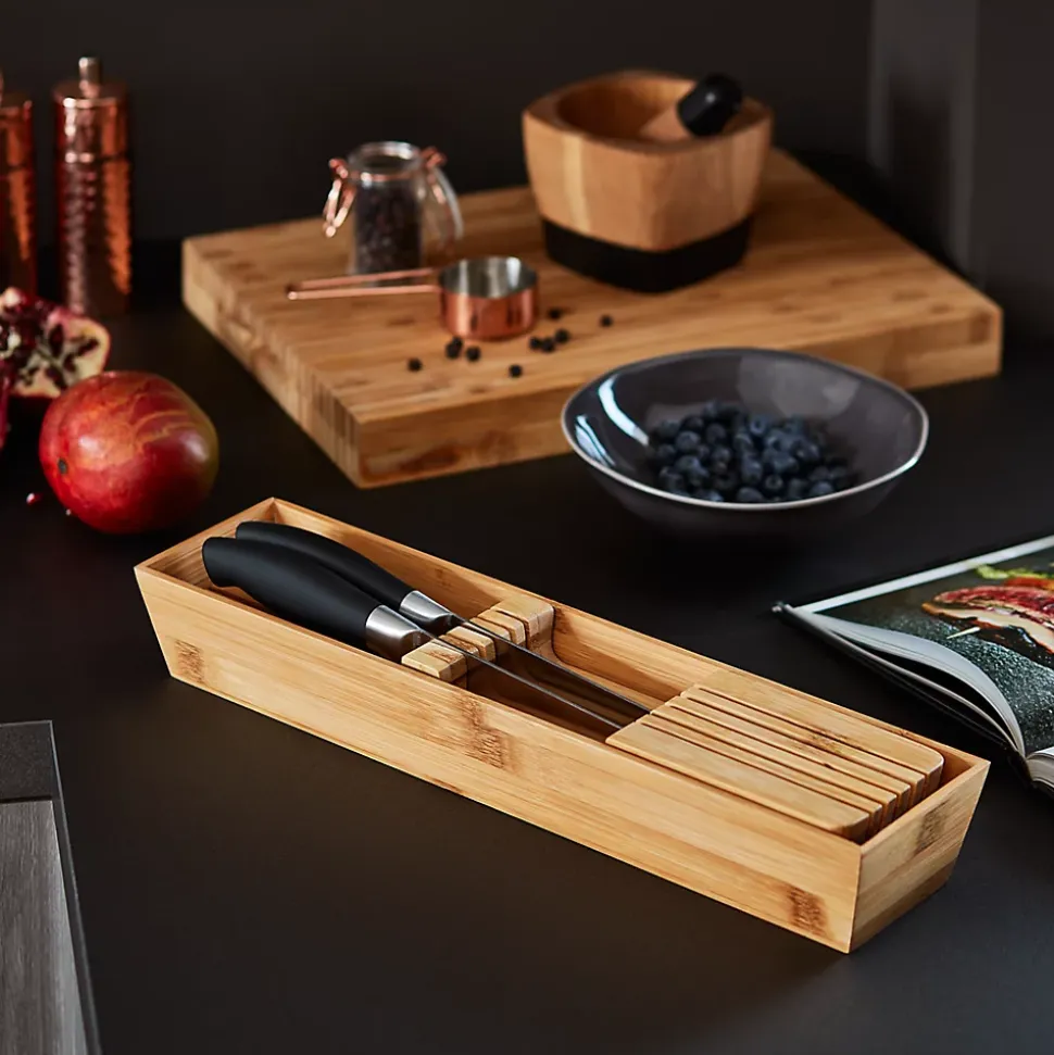 Porte couteaux GoodHome Nitaki bambou 40 x 9 cm, 5 compartiments