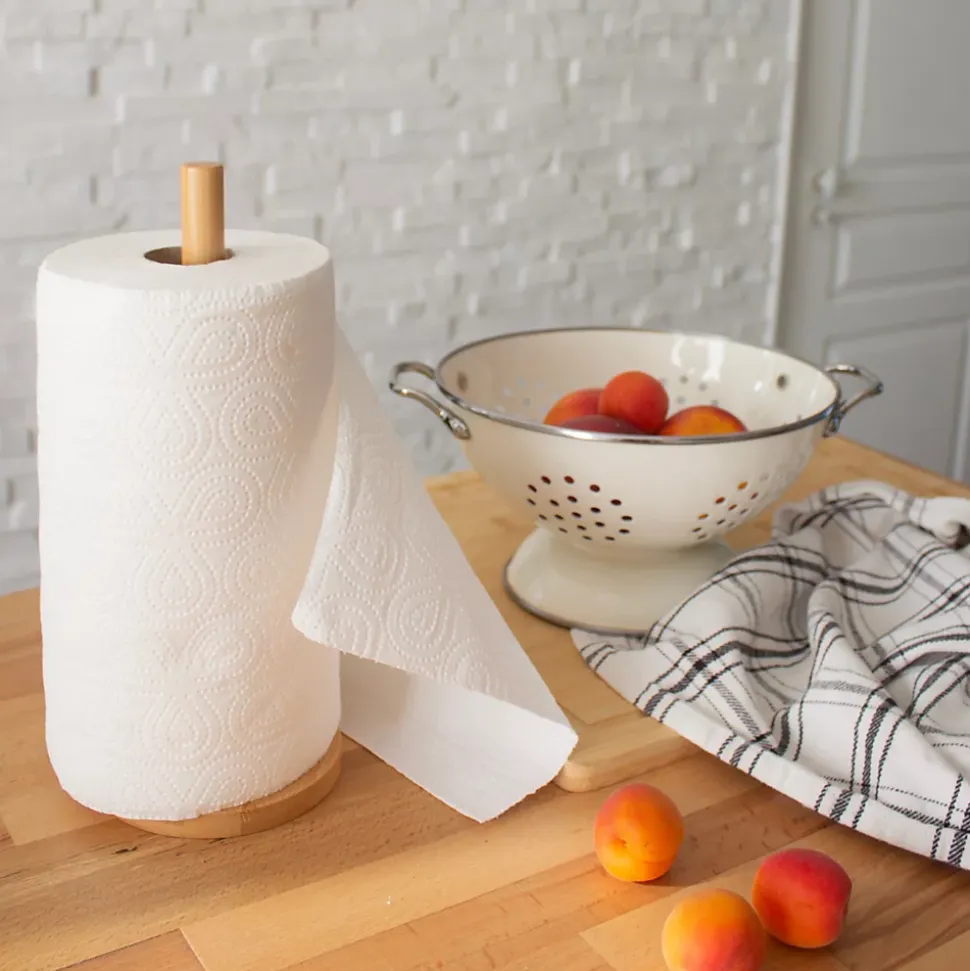 Porte essuie-tout en bambou beige H. 28 cm