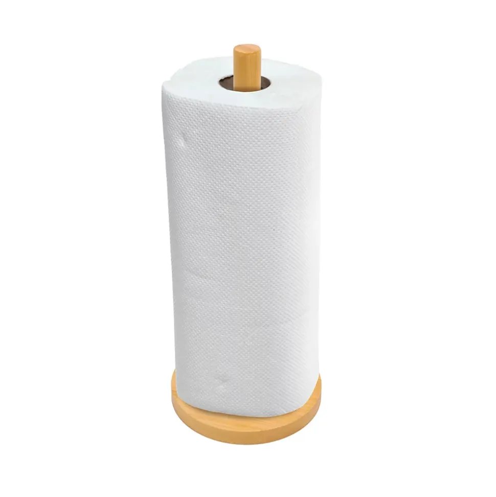 Porte essuie-tout en bambou beige H. 28 cm