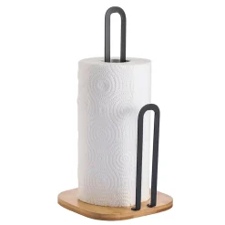 Porte essuie-tout en métal noir et bambou