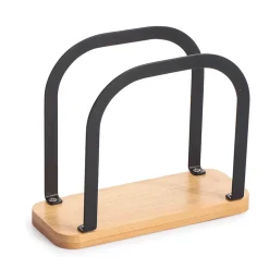 Porte serviettes en métal noir et bambou